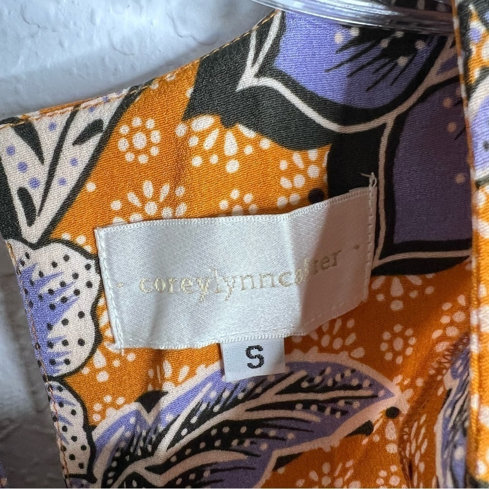 Corey Lynn Calter Dress Women Small Floral Mini Puff Sleeve Orange E - Picture 3 of 8